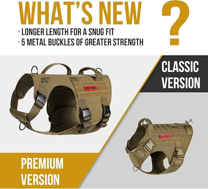 OneTigris Tactical Large Dog Harness, 5X Metal Buckled No Pull Service Dog Harness Vest with Hook & Loop Panels, Military Heavy Duty Dog Vest for Walking Hiking Training