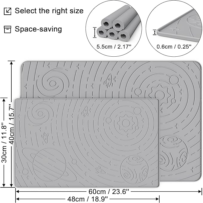 OHMO Dog Food Mat, Silicone Waterproof Cat Food Mat, Non-Skid Spill Proof Pet Feeding Mat for Food and Water, Easy to Clean Dog Placemat(Ash, 18.9" x 11.8")