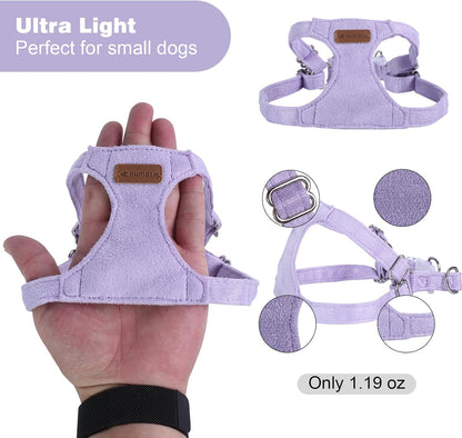Dog Harness and Leash Set, S No Pull Adjustable Puppy Harness with Multifunction Purple Dog Leash and Collar, Soft No Choke Escape Proof Pet Harness Vest for Small Dogs and Cats (Purple, S)
