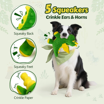 Squeaky Dog Toys - Soft Plush Dragon Dog Toy with 5 Squeakers & Crinkle Paper, Dog Toys for Small, Medium and Large Dogs to Keep Them Busy (Green,10")