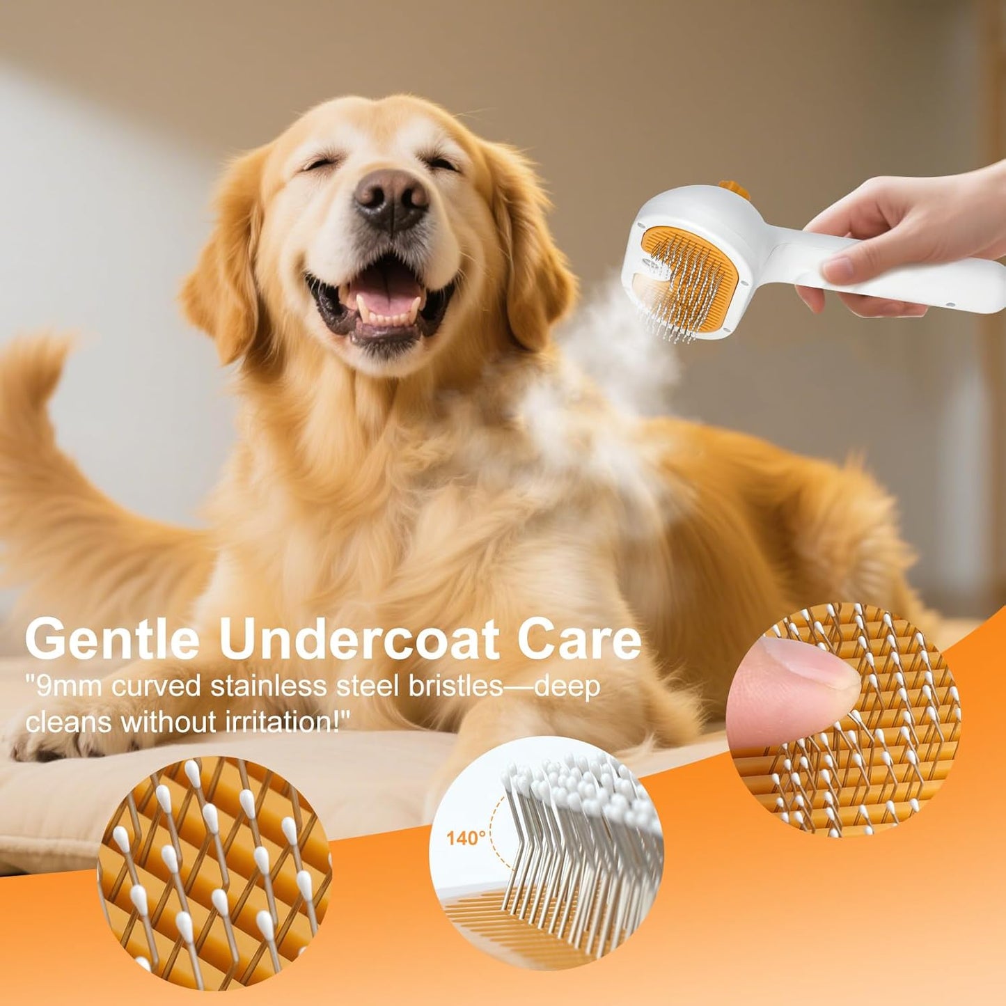 Pet Steam Brush for Dog & Cat - 3-in-1 Pet comb leave-in serum for Shedding & Hair Removal - Self Cleaning Spray Comb with Mist for Long Haired Pets - Includes 1*Waterless Shampoo, Yellow