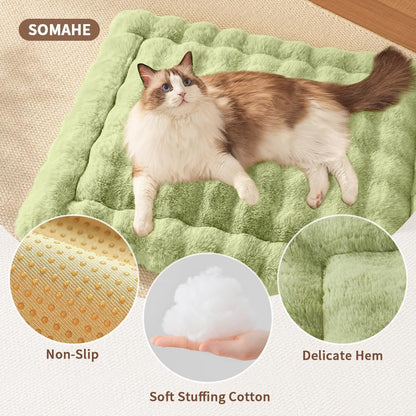 Cat Beds for Indoor Cats Faux Fur Pet Pad Mat Plush Kitten Bed with Non-Slip Bottom for Carriers/Couch Dog & Puppy Friendly 35 x 27 Inch X-Large Green