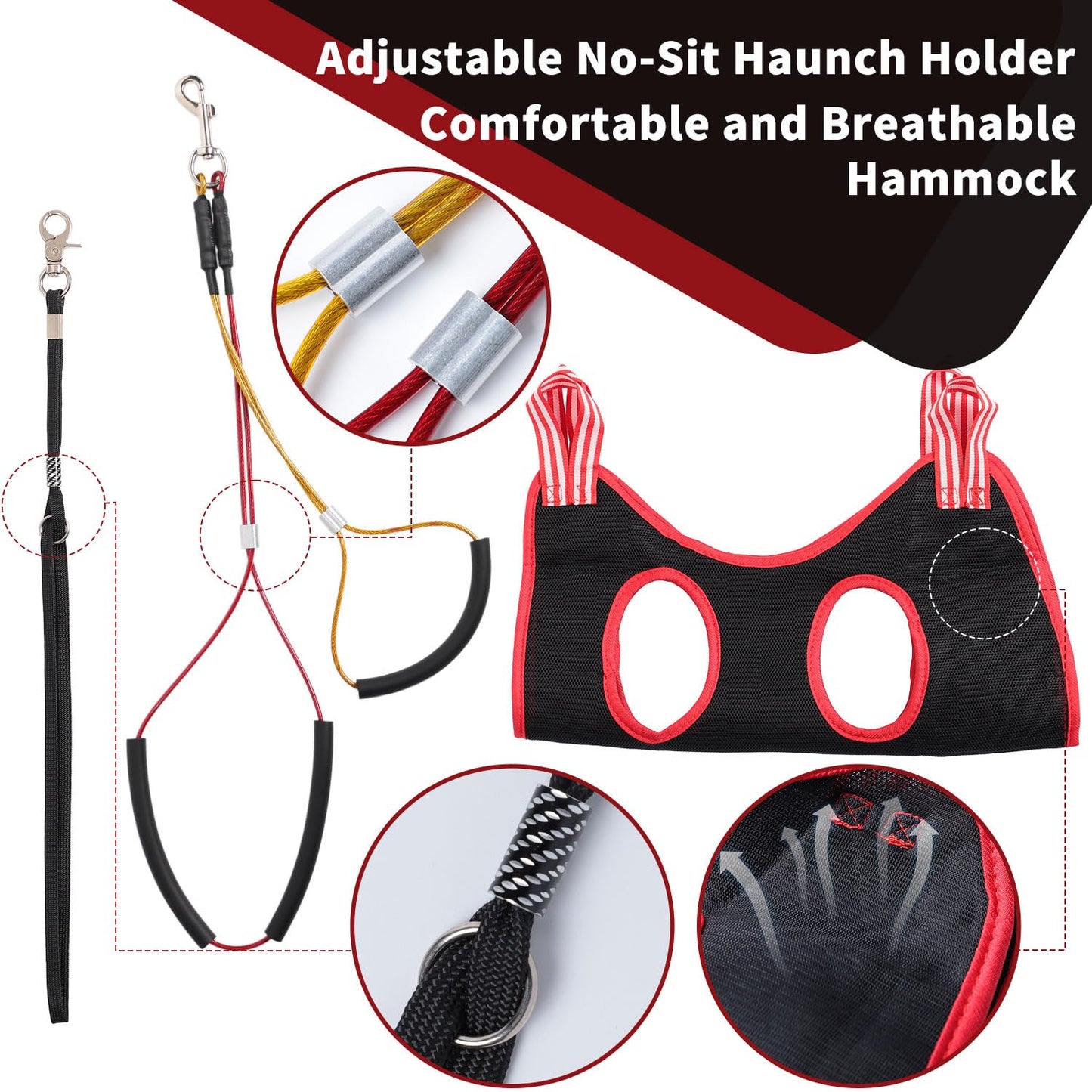 Dog Grooming Table Arm with Hammock - Adjustable Height, Pet Grooming Hammock, No Sit Haunch Holders, Loop Noose Heavy-Duty Clamp (Stainless Steel)