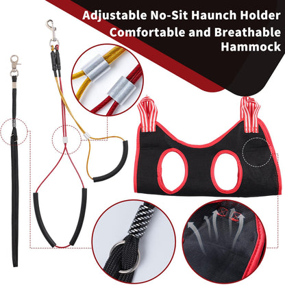 Dog Grooming Table Arm with Hammock - Adjustable Height, Pet Grooming Hammock, No Sit Haunch Holders, Loop Noose Heavy-Duty Clamp (Stainless Steel)