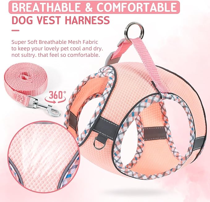 Jestrem Cat Harness and Leash Set - Breathable Mesh Vest with Reflective Strips, Escape-Proof Harness with No-Choke Design Secure Lock Buckles for Kittens or Puppies, XXS Pink(Fits 1-4 lbs Kittens)