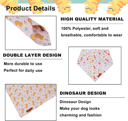 ADOGGYGO Dinosaur Dog Bandanas, Colorful Dino Pattern Pet Scarf, Premium Soft Fabric, Adjustable Fit Dinosaur Bandanas for Extra Large Dogs (X-Large)