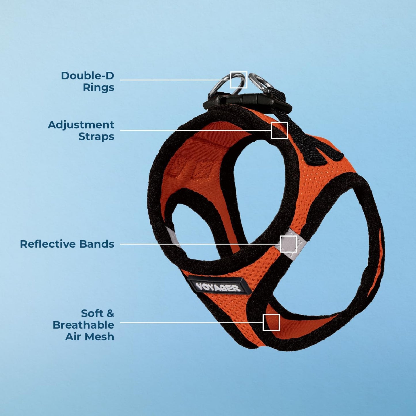 Best Pet Supplies Voyager Step-in Air Harness - All Weather Mesh, Reflective, No Pull Harness for Dogs, Cats - Secure with Hook & Loop Fastener, Buckle, Double D-Rings - Orange/Black Trim, M