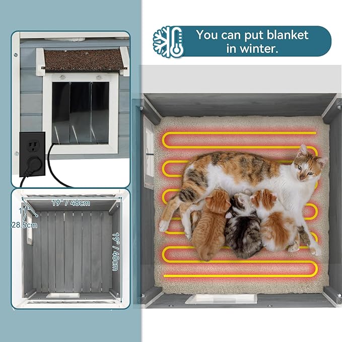 Petsfit Outdoor Cat House Weatherproof, Wooden Outside Feral Cat Shelter with Scratch, 2 Story Cat Houses for Indoor Cats Small Dogs with Escape Door(Gray)