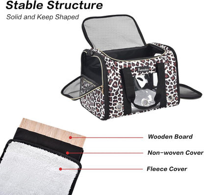 Petmolico Cat Carrier Soft-Sided Pet Bag for Small Medium Cats Puppies 16LBs - Airline Approved Pet Travel Carrier 3 Open Doors (Medium,Leopard)