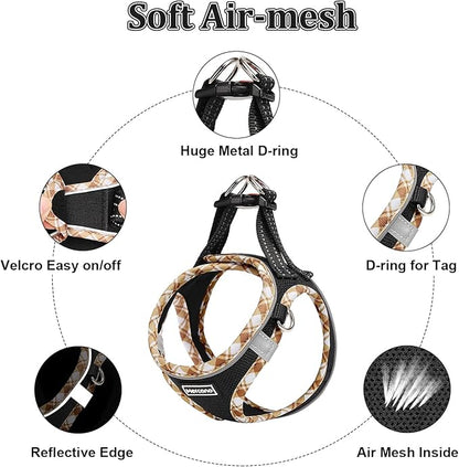 Mercano Soft Mesh Dog Harness and Leash Set, No-Chock Step-in Reflective Breathable Lightweight Easy Walk Vest Harnesses with Safety Buckle for Small Dogs, Cats (Black Yellow, XS)