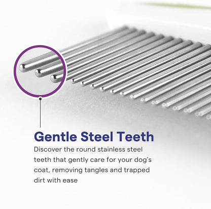 Dog & Cat Comb – Removes Tangles, Knots, and Matted Fur – Grooming Tool with Stainless Steel Teeth and Non-Slip Handle – Best Pet Hair Comb for Home Grooming Kit – Includes eBook Guide