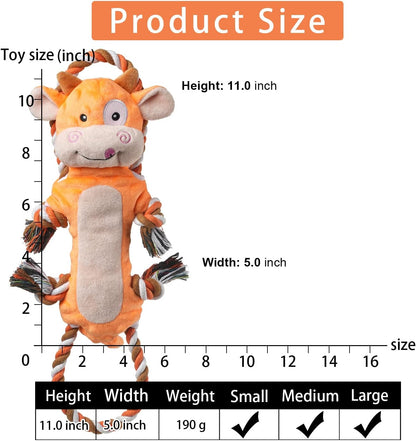 Dog Toys, Tug of War Dog Toys for Large Breed, Cute Squeaky Interactive Dogs Toy with Crinkle Paper, Plush Puppy Chew Toy for Small, Middle, Big Dogs (Cow-SS)