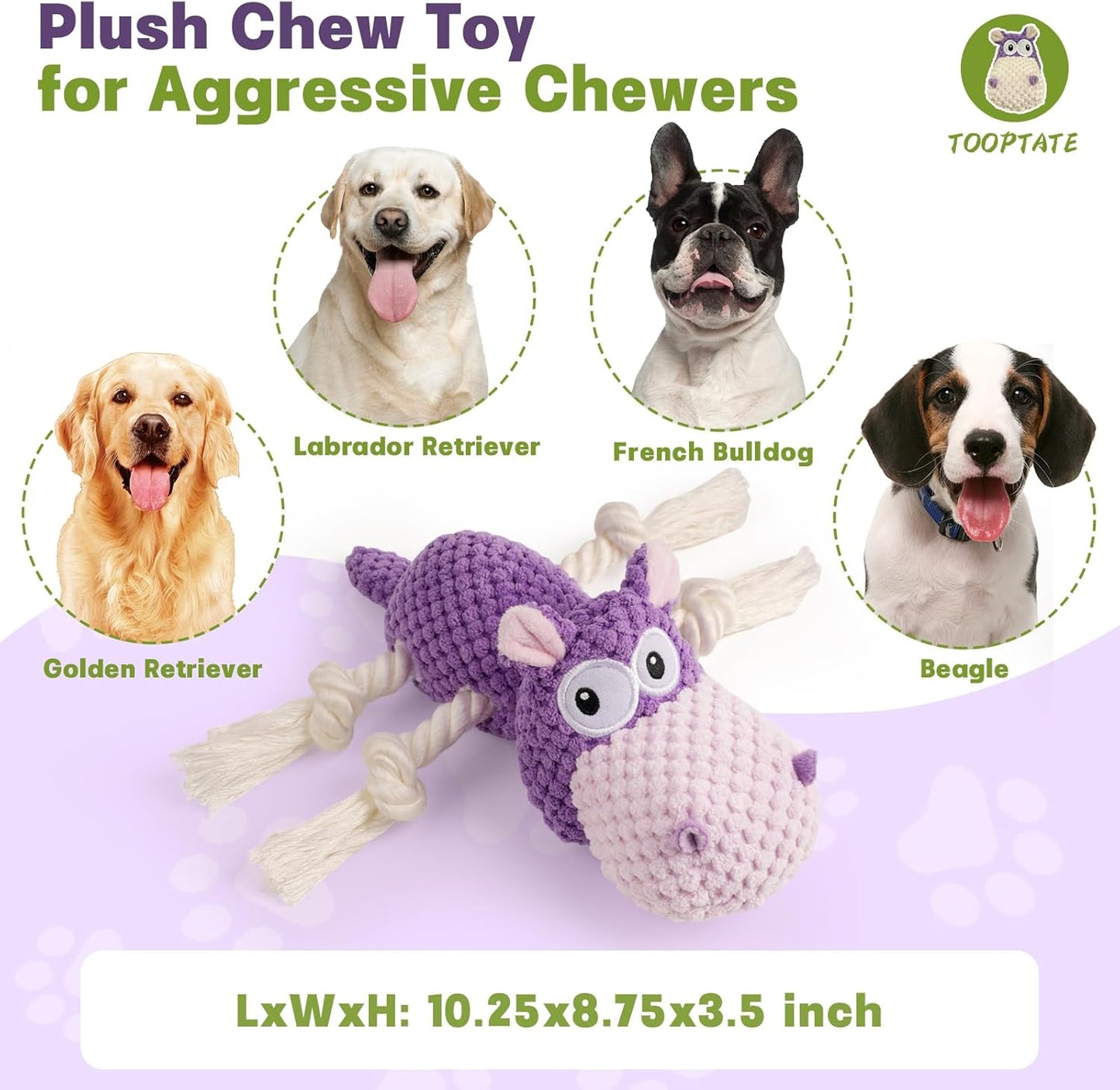 Squeaky Dog Toy - Plush Interactive Chew Toy for Large, Medium and Small Dogs, Keeps Them Busy (Purple, Medium)