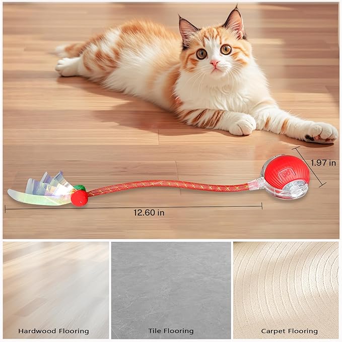 New Upgraded Cat Ball Toy - Speedy Tail 2.0 Cat Toy, Interactive Cat Toy Ball, Stimulating Toys and Juguetes para Gatos, Cat Toys for Bored Indoor (Red)
