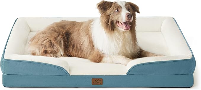 Bedsure L Plus Orthopedic Dog Bed for Large Dogs - Washable Dog Cat Bed Waterproof, L Plus Big Comfort Dogs Couch Sofa with Washable Removable Cover, Pet Bed with Nonskid Bottom, Dune Haze Blue, 38"