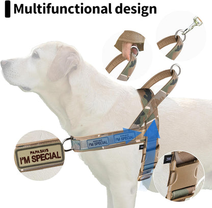 No Pull Dog Harness for Small Medium Large Sized Dogs, Escape Proof Adjustable Dog Harnesses with 2 Patch, Green Camo, M