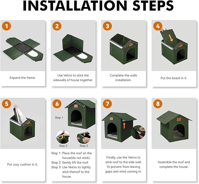 Outdoor Cat House Feral Cat Shelter,Outside Waterproof Cat House for Outdoor/Indoor Cats, Insulated Cat Bed for All Seasons with Cozy Cushion Easy to Assemble Olive Green