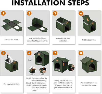Outdoor Cat House Feral Cat Shelter,Outside Waterproof Cat House for Outdoor/Indoor Cats, Insulated Cat Bed for All Seasons with Cozy Cushion Easy to Assemble Olive Green
