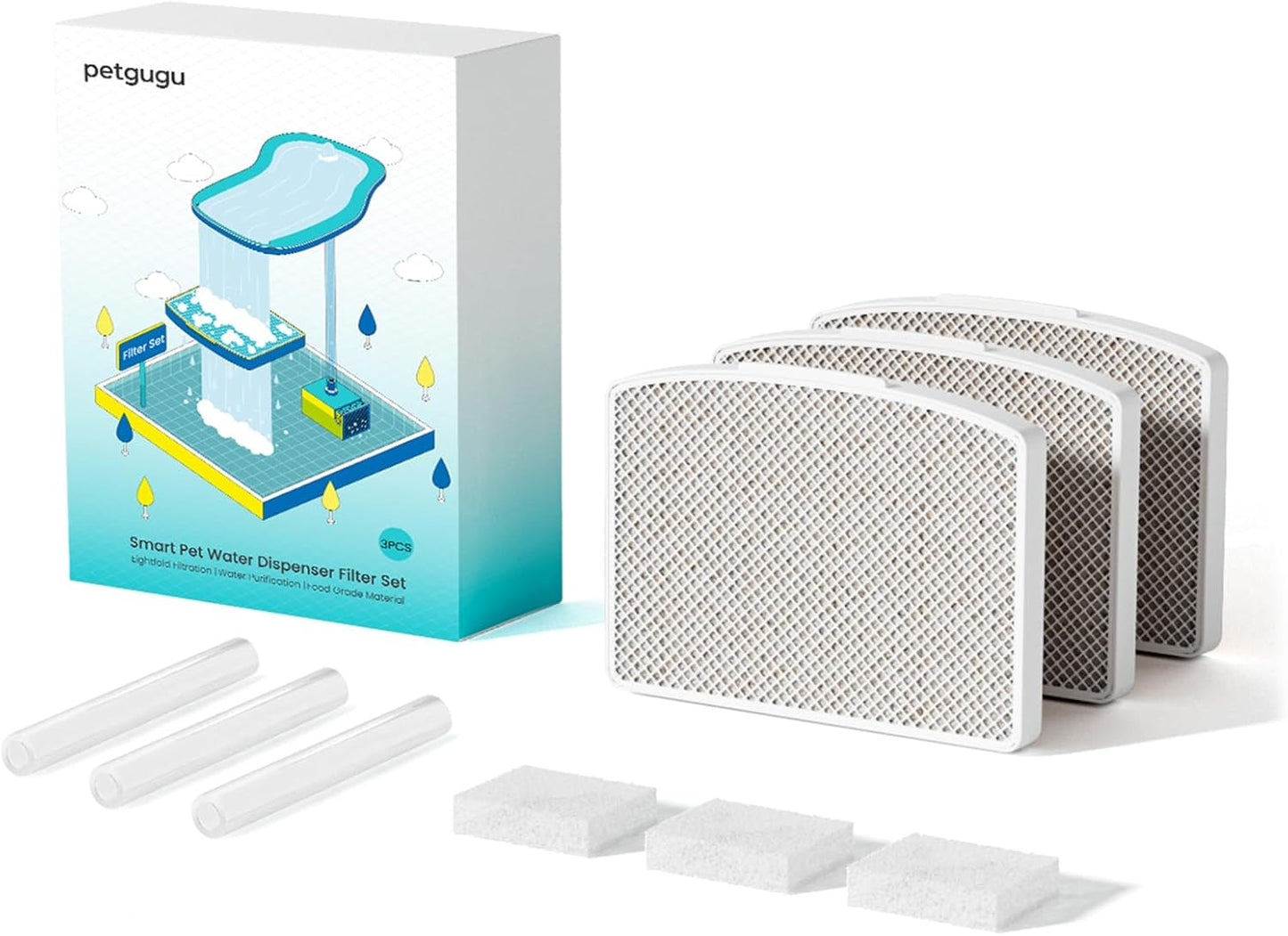 3 Pack Replacement Filters for PF1/PF1L Cat Water Fountain, Pet Fountain Filter Set (3 Pcs)
