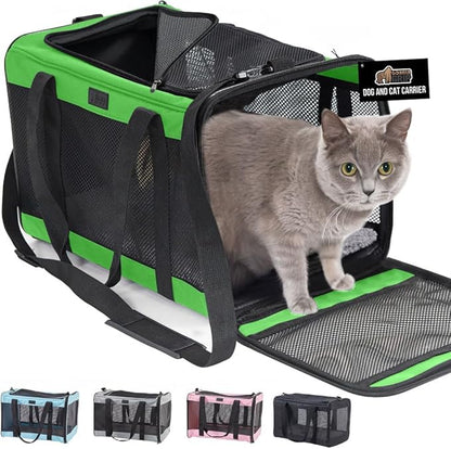 GORILLA GRIP Cat Carrier Travel Bag Up to 15 Lbs, Soft Collapsible Small Dog Carriers, Top and Side Entry Breathable Mesh, Grip Feet on Underside, Cozy Washable Waterproof Pad, Portable Kennel, Green