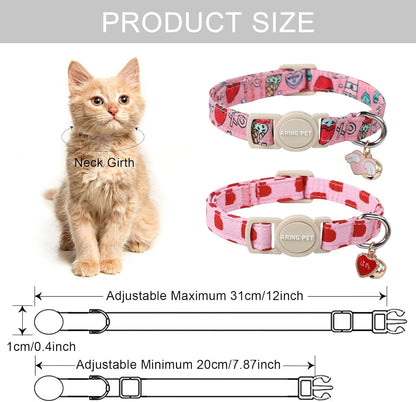 ARING PET 2 Pack Valentine's Day Cat Collars-Cute Heart Cat Collar Breakaway with Bell&Pendant, Adjustable Valentine Kitten Collars with Safety Buckle for Girl and Boy Cats