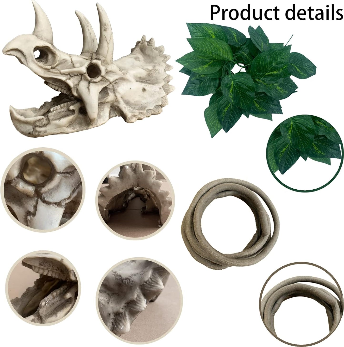 Bearded Dragon Resin Triceratops Skull Hide Decoration Reptiles Artificial Hideout Cave Landscape Tank Accessories Vines Leaves Hideaway Ornaments for Lizards Snake Gecko