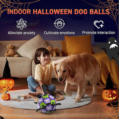 QDAN Halloween Dog Toys Balls, Soccer Ball with Straps for Dog Birthday Gift, Puppy Toy for Small Medium Breed (8 Inch)