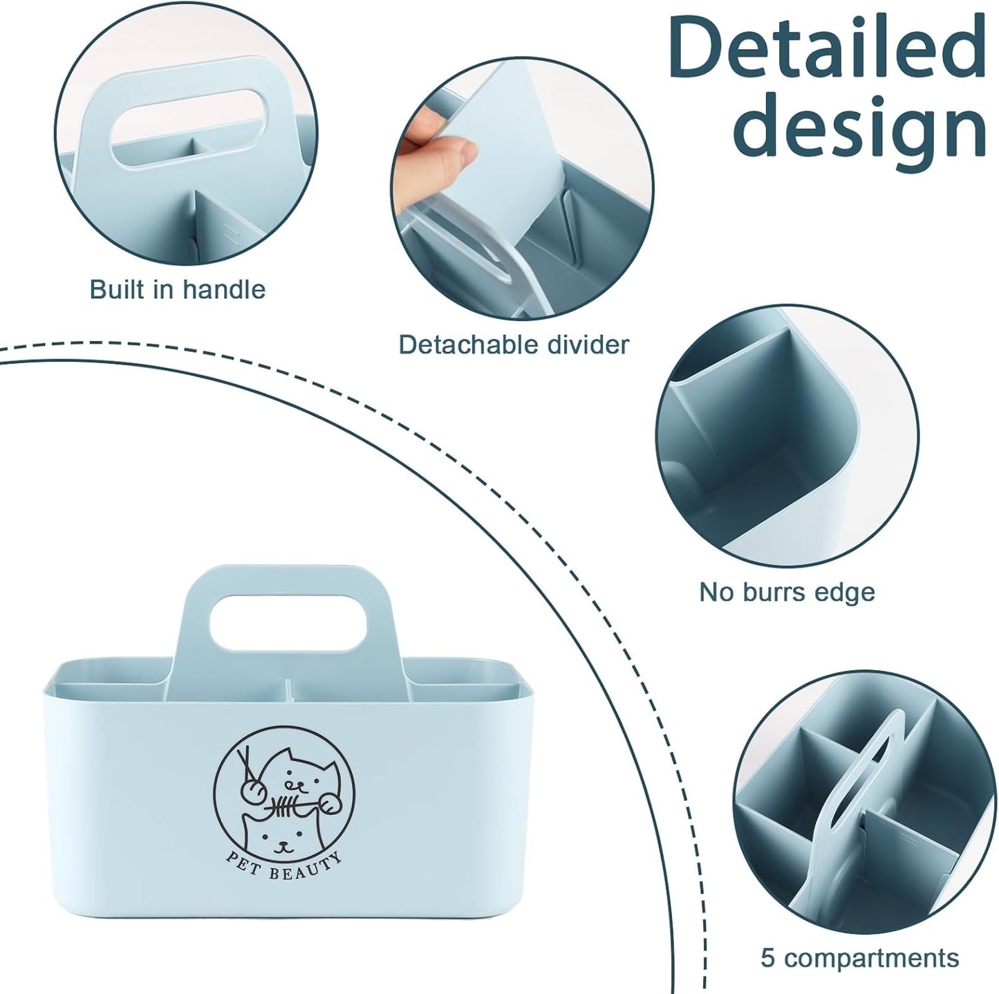 Dog Storage Organizer for Grooming Supplies,Portable Caddy Organizer for Pet Stuff,Divided Storage Bin for Dog Cat Grooming Kit,Dog Stuff Organizer with Handle for Shampoo,Clipper,Comb-Blue