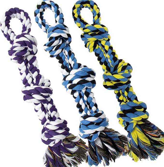 [3 Pack] Dog Rope Toys for Large and Medium Aggressive Chewers, Nearly Indestructible Rope Chew Toys, Heavy Duty 100% Cotton Tug of War Dog Toy for Boredom, Teeth Cleaning