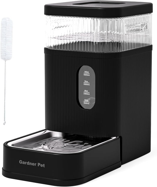 Gardner Pet Automatic Dog Water Dispenser Gravity Waterer with Stainless Steel Bowl Water Dispenser 8.5L Large Capacity Water Feeder with Filters for Dogs Cats Pets, BPA-Free Noise-Free (Black, 8.5L)