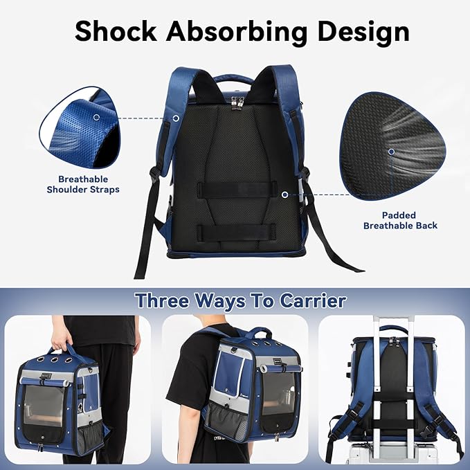 Petsfit Bird Carrier with Anti-Pecking Band,Bird Backpack Carrier with 2 Level Height to Adjust Standing Perch and Shade Cover Blue