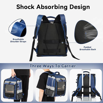 Petsfit Bird Carrier with Anti-Pecking Band,Bird Backpack Carrier with 2 Level Height to Adjust Standing Perch and Shade Cover Blue