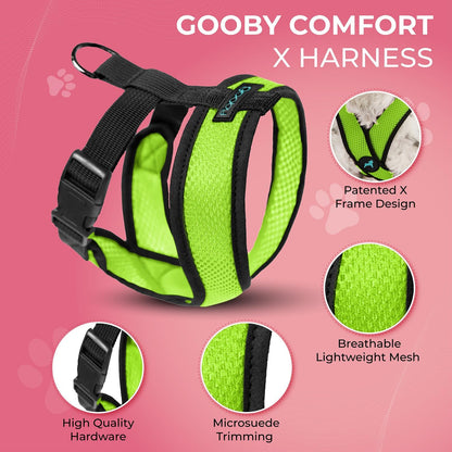Gooby Comfort X Head In Harness - Green, Medium - No Pull Small Dog Harness Patented Choke-Free X Frame - Perfect on the Go Dog Harness for Medium Dogs No Pull or Small Dogs for Indoor and Outdoor Use