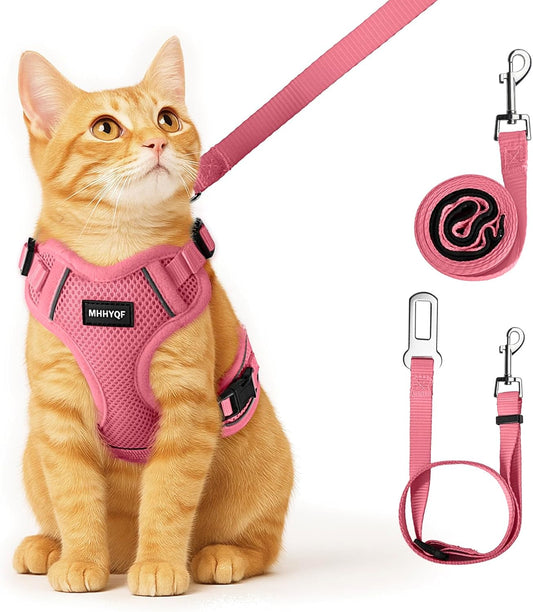 Cat Harness, Cat Harness and Leash for Walking, Escape Proof Soft Adjustable Vest Harnesses for Cats, Easy Control Breathable Reflective Strips Harness, Kitten Harness and Leash Set, Pink, S