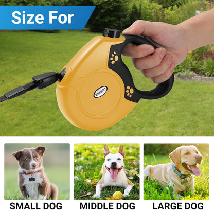 Retractable Dog Leash, 26 Ft Heavy Duty Pet Walking Leash for Small Medium Large Dogs up to 99lbs, Anti-Slip Handle, 360 ° No Tangle, Nylon Tape, One-Handed Brake (Yellow)
