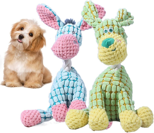 Indestructible Dog Toys,2025 New Dogs Plush Toy for Aggressive Chewers,Squeaky Durable Chew Toy for Indoor Pups Teething,Stuffed Toys for Small Medium Large Animals (Green Dog+Donkey)