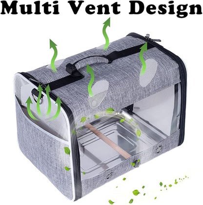 Bird Travel Carrier with Stand Perch, Breathable Bird Carrier Cage Parrot Carrier for Hiking, Airline Approved