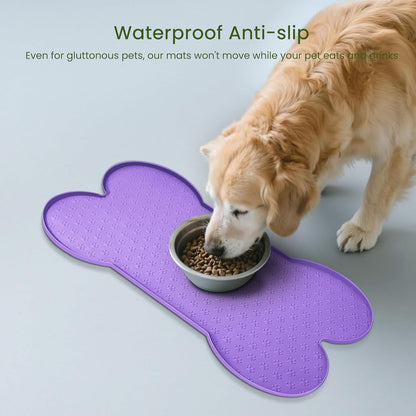 Dog Food Mat Anti-Slip Silicone Dog Bowl Mat Thicker Pet Placemat Waterproof Cat Feeder Pad with Raised Edge Puppy Kitten Feeding Mats Suitable Small Medium-Sized Dogs Cats Eating Tray