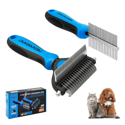Pet Grooming Set with Shedding Brush and Dematting Comb，Brush for Small Breed Dogs，Cat Shedding Brush，Stainless steel teeth remove tangled hair，Pet Grooming Tools-Small