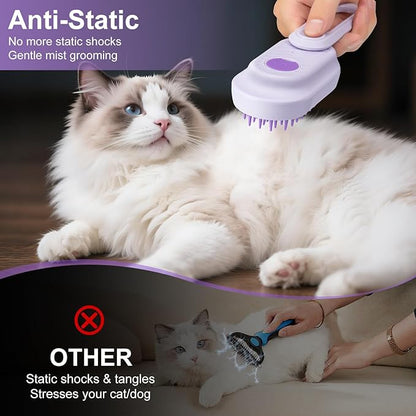 Steam Brush for Cat & Dog – 3-in-1 Spritz Pet Spray Hair Removal Comb for Grooming & Shedding Steam – Water Brush for Long