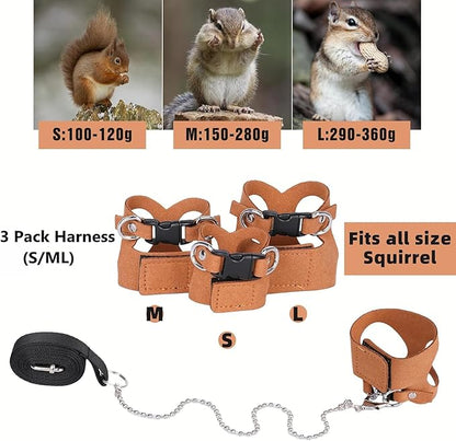 3PC Bearded Dragon Harness Leash Set Adjustable Soft Suede Leather Vest Harness with Traction Rope Outdoor Walking Escape-Proof for Reptile Lizard Squirrel Ferret (Brown)