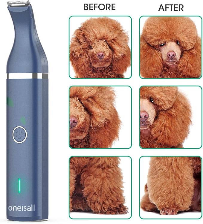 oneisall Dog Clippers with Double Blades,Cordless Small Pet Hair Grooming Trimmer,Low Noise for Trimming Dog's Hair Around Paws, Eyes, Ears, Face, Rump (Teal)
