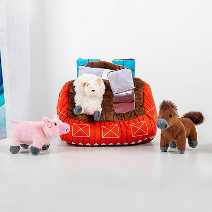 Hollypet Hide and Seek Squeaky Dog Toy, Designed Interactive Puzzle Plush Stuffed Puppy Toys, Farm