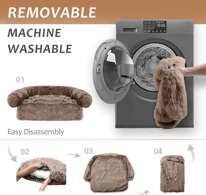 Calming Dogs/Cats Bed Mats, Dog Pad Washable Removable Couch Cover, Plush Long Fur Mat for Pets, Waterproof Lining, Perfect for Small, Medium and Large Dogs and Cats (Desert Brown, 34"x30")