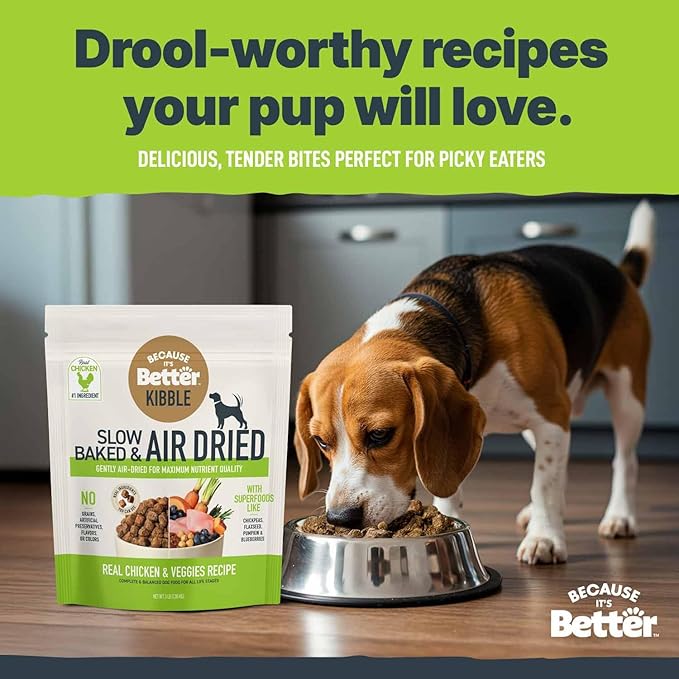 Because it's Better Slow Baked and Air Dried Dog Food, Real Chicken and Veggies, 3lb Bag, Complete and Balanced Dry Dog Food, for All Life Stages