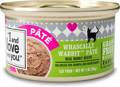 I and love and you Wet Cat Food - Whascally Wabbit Pâté - Rabbit Recipe, Grain Free, Filler Free, 3oz Pack of 24 Cans