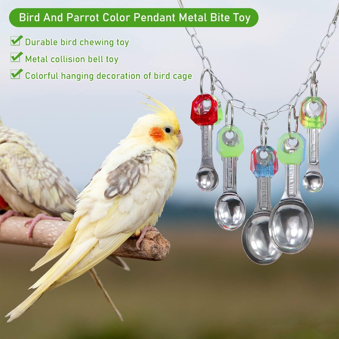 Litewoo Bird Stainless Steel Bell Toys, Safe and Stable Hanging Spoons Pipe Chew Bite Toy（E）