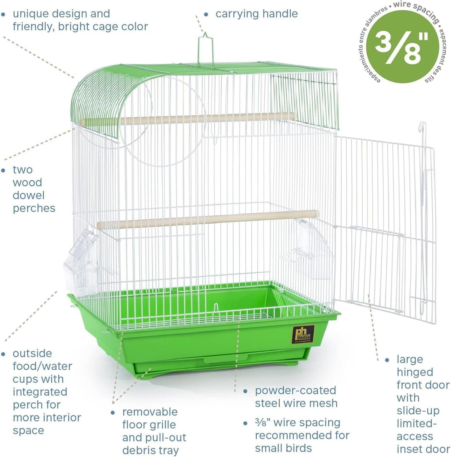 Rustic Retreat Top Bird Cage with Durable Metal Construction, Spacious Interior, and Convenient Top Access Lime Green/Flat Top