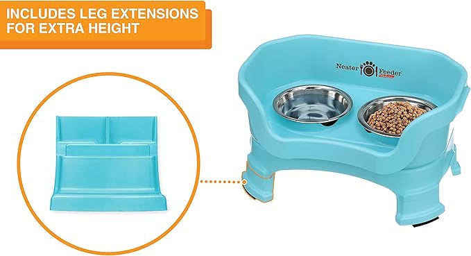 Neater Feeder Deluxe Mess Proof Cat Bowls Elevated for All Breeds – Made in USA – No Spill Raised Cat Bowls for Indoor Cats w/Leg Extensions – Stainless Steel Cat Food and Water Bowl Set - Teal