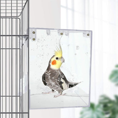 kathson Acrylic Bird Cage Bath Box,Parrot Hanging Tube Shower Box Birds Bathtub Cage Accessory with Water Injector Feeding Spoon for Small Pet Canary Lovebird Budgies Parakeets Cockatiel Conure(3 Pcs)